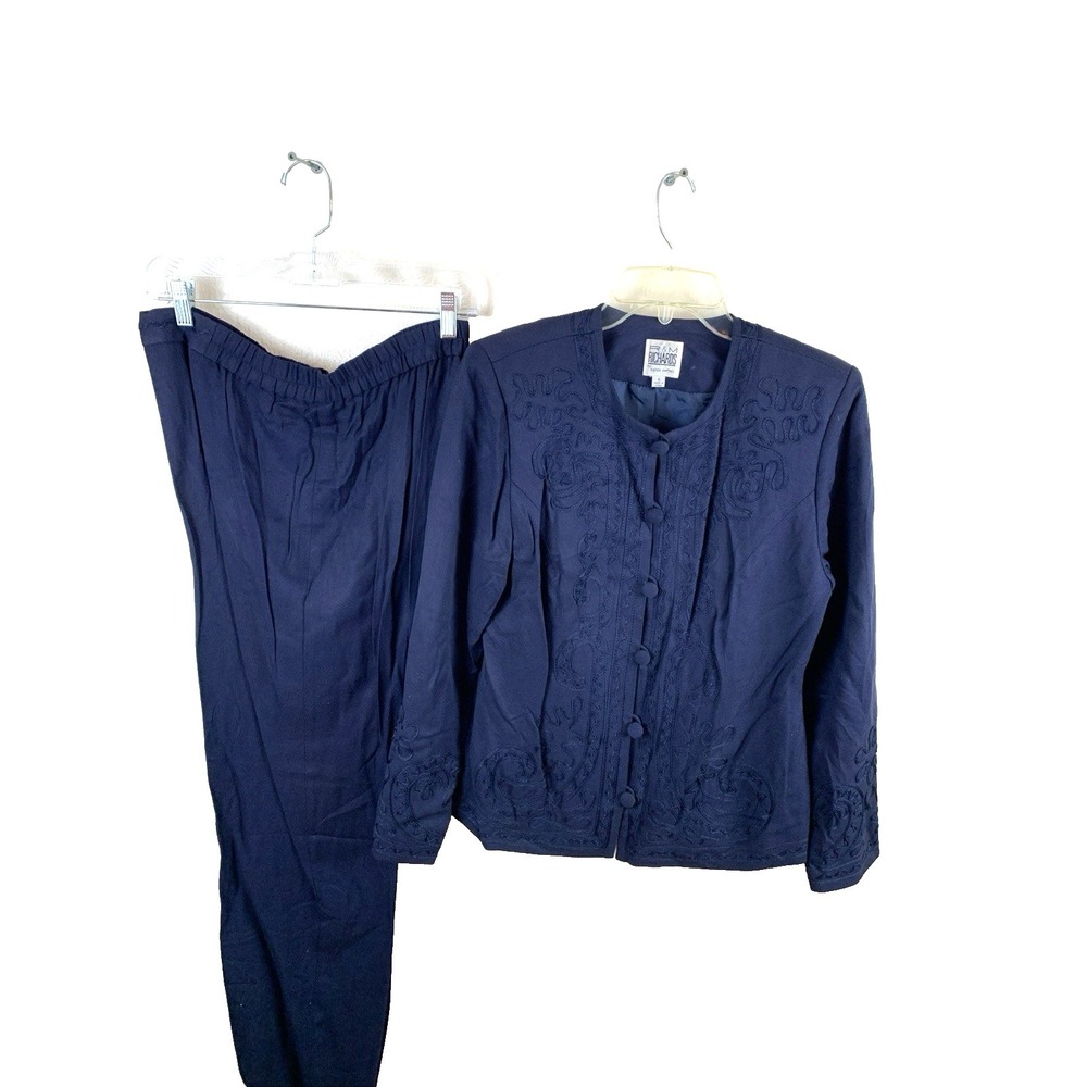 Vintage R&M Richards Women's Blue Embellished Pant Suit sz 8 by karen kwong 90s